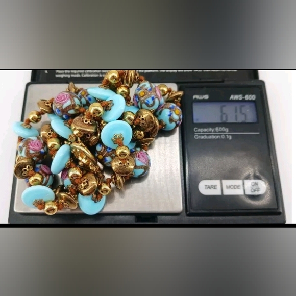 Wedding Cake Robin Egg Blue Glass Beaded Gold Tone Vtg 28" GORGEOUS Necklace - Picture 15 of 15